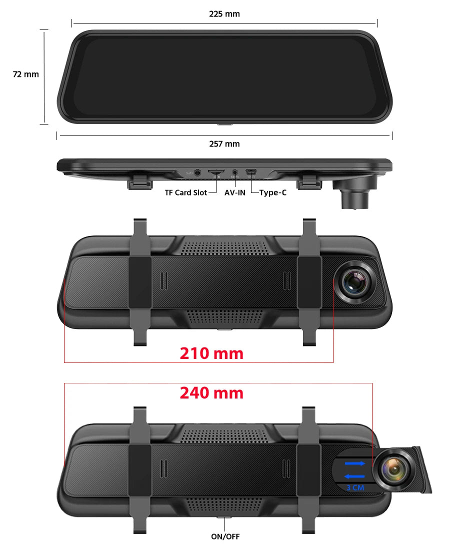 E-ACE 2.5K Mirror Camera For Car Touch Screen Video Recorder Rearview Mirror Dashcam 1440P GPS Wifi 24H Parking DVR Black Box