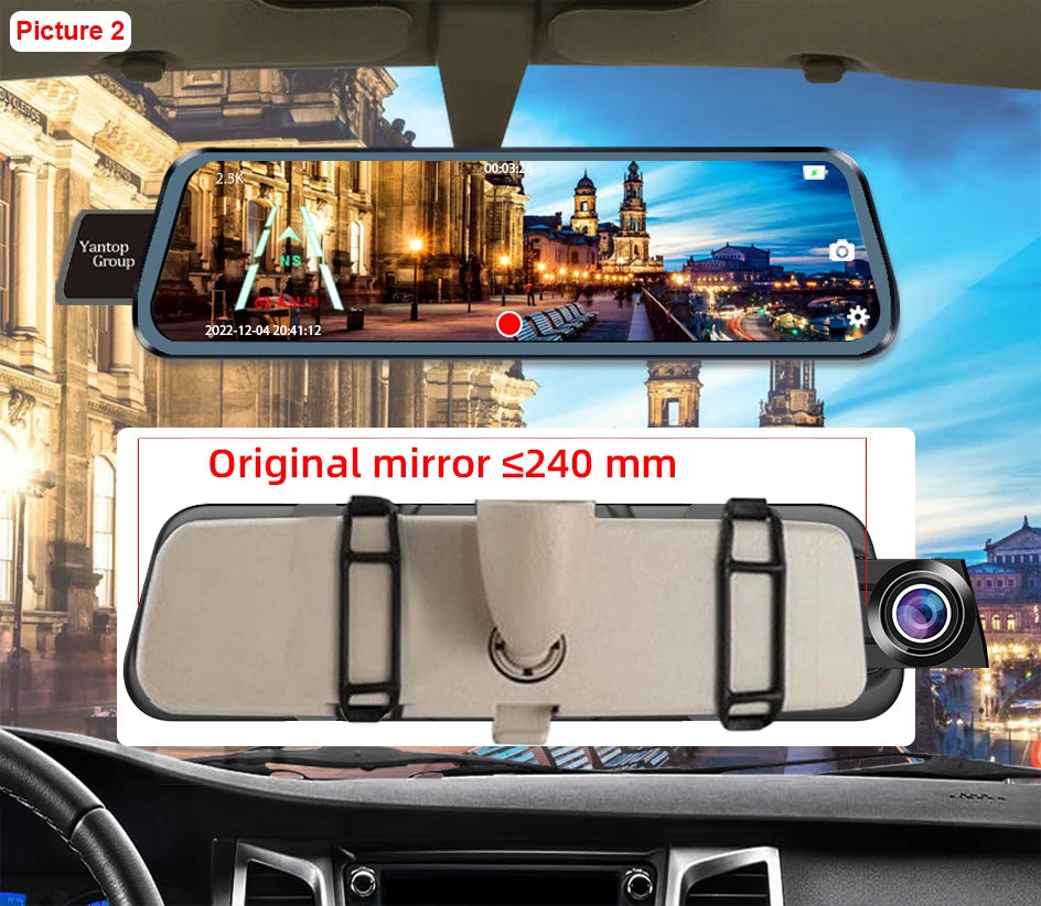 E-ACE 2.5K Mirror Camera For Car Touch Screen Video Recorder Rearview Mirror Dashcam 1440P GPS Wifi 24H Parking DVR Black Box