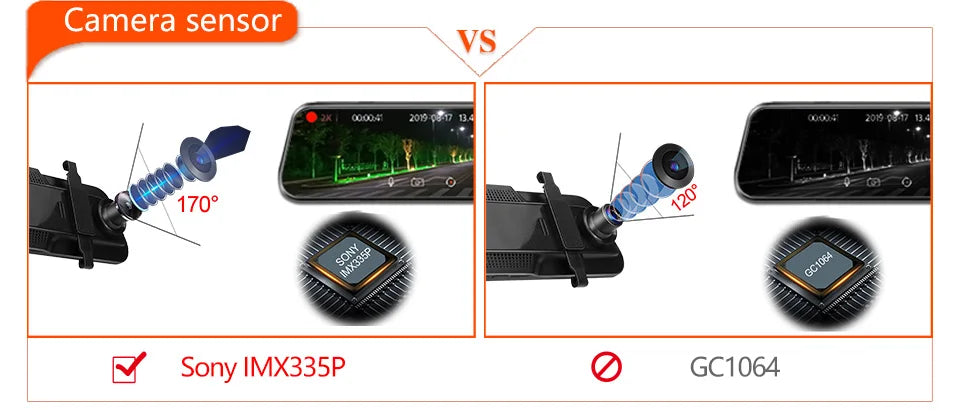 E-ACE 2.5K Mirror Camera For Car Touch Screen Video Recorder Rearview Mirror Dashcam 1440P GPS Wifi 24H Parking DVR Black Box