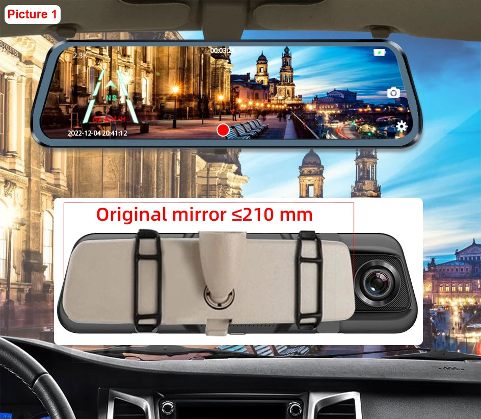 ACCEO Car Dvr 10 Inch Rear View Mirror 2.5K WIFI Dash Cam With Rear View Camera Video Recorder Registrar Dvrs Support  Bracket