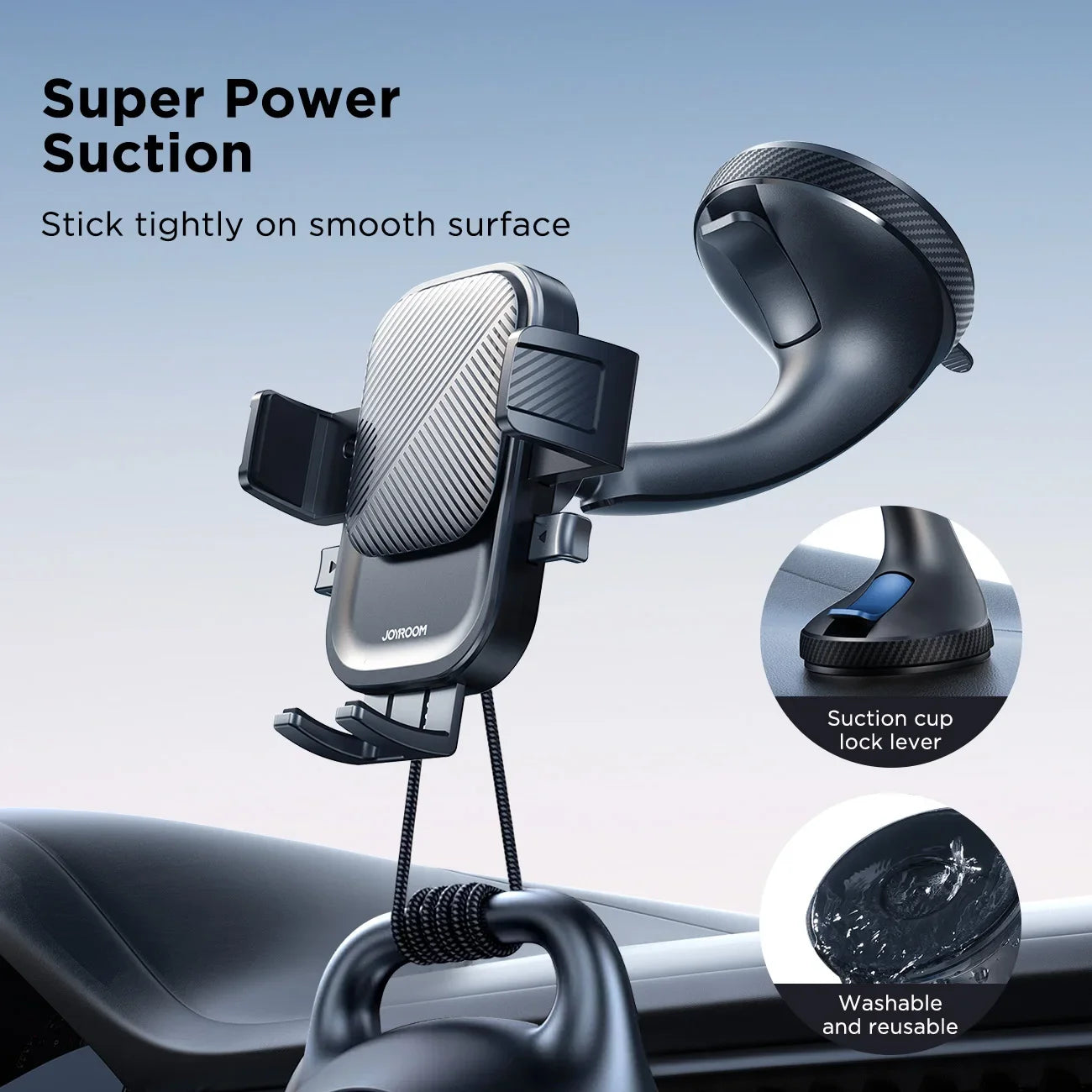 Joyroom Car Phone Holder Mount Car Strong Suction Hands-Free Universal Cell Phone Stand For Dashboard/Windshield 360° Rotation