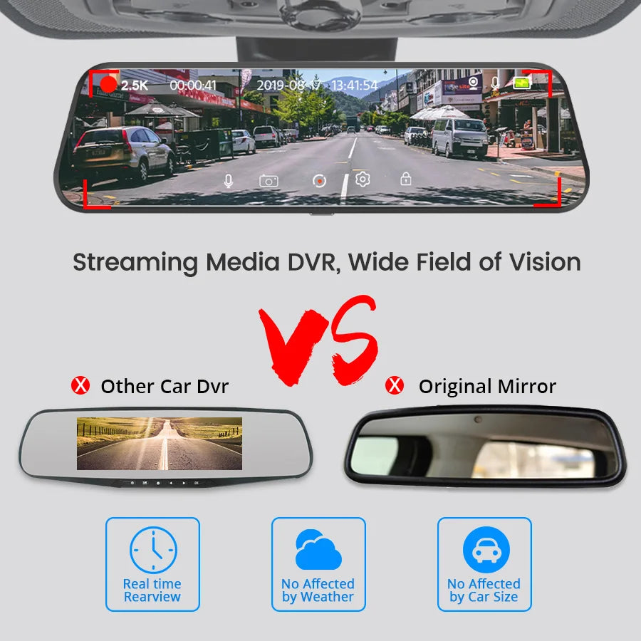 ACCEO Car Dvr 10 Inch Rear View Mirror 2.5K WIFI Dash Cam With Rear View Camera Video Recorder Registrar Dvrs Support  Bracket