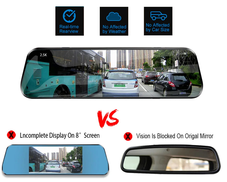 ACCEO Car Dvr 10 Inch Rear View Mirror 2.5K WIFI Dash Cam With Rear View Camera Video Recorder Registrar Dvrs Support  Bracket