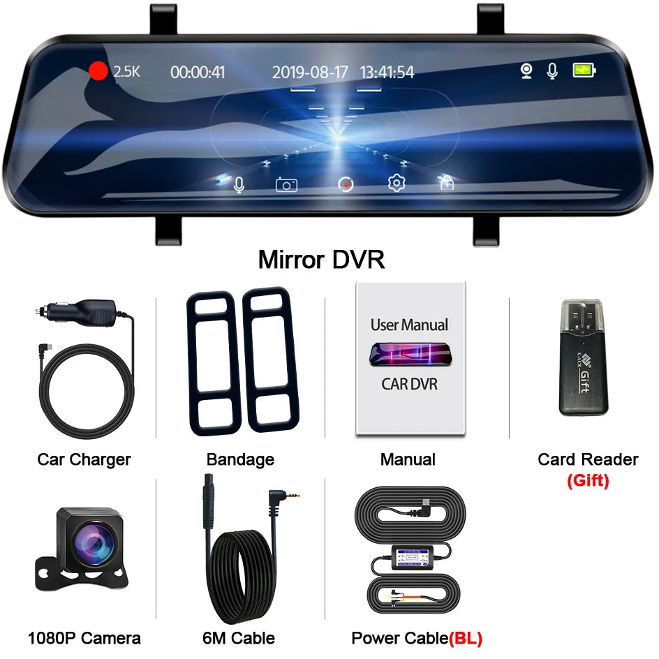 ACCEO Car Dvr 10 Inch Rear View Mirror 2.5K WIFI Dash Cam With Rear View Camera Video Recorder Registrar Dvrs Support  Bracket