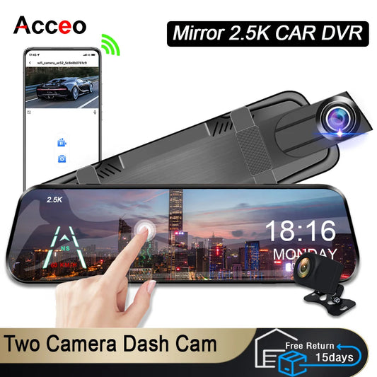 ACCEO Car Dvr 10 Inch Rear View Mirror 2.5K WIFI Dash Cam With Rear View Camera Video Recorder Registrar Dvrs Support  Bracket