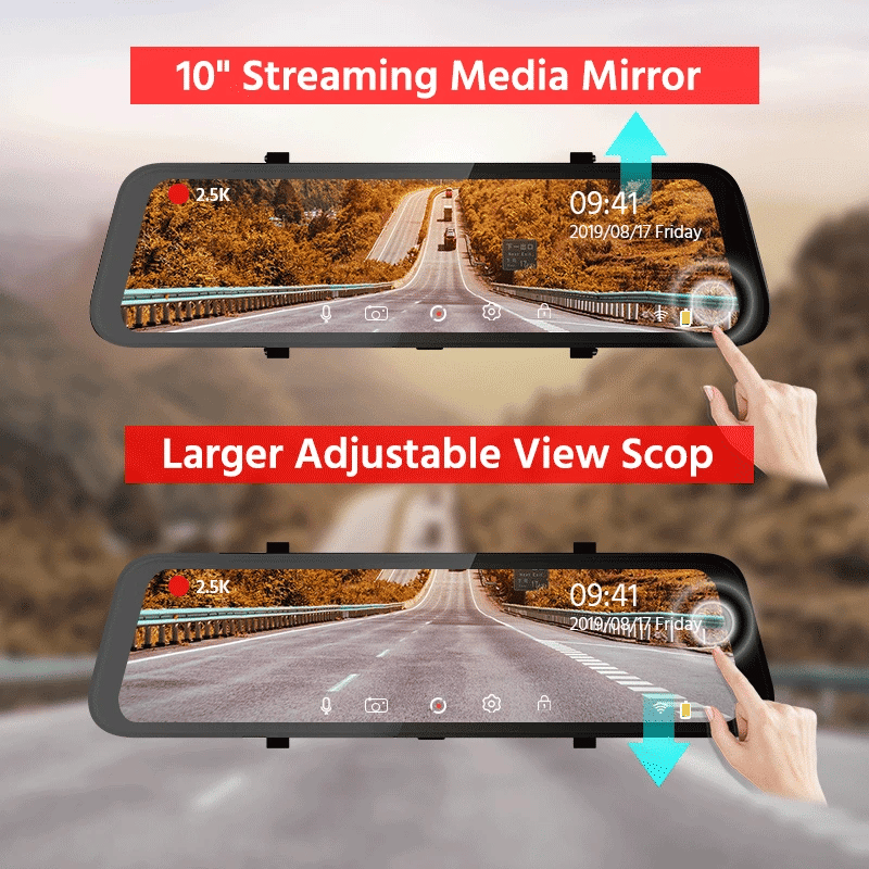 ACCEO Car Dvr 10 Inch Rear View Mirror 2.5K WIFI Dash Cam With Rear View Camera Video Recorder Registrar Dvrs Support  Bracket