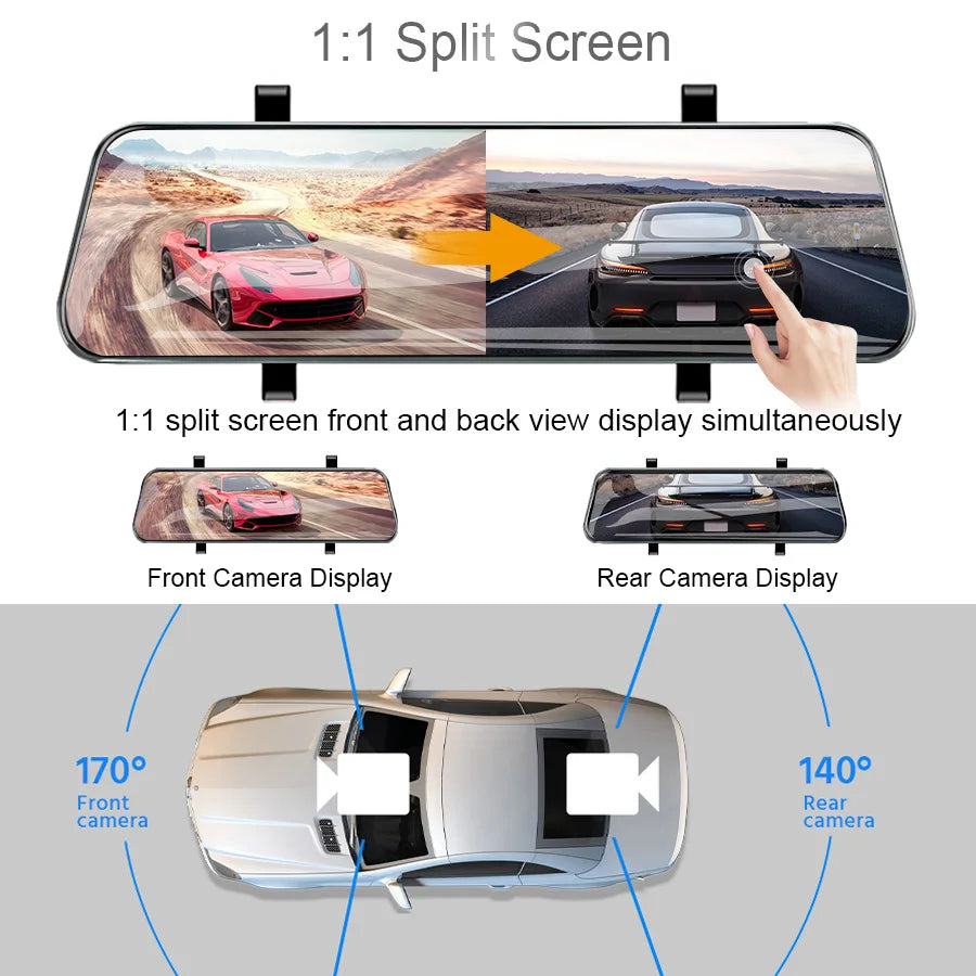 ACCEO Car Dvr 10 Inch Rear View Mirror 2.5K WIFI Dash Cam With Rear View Camera Video Recorder Registrar Dvrs Support  Bracket