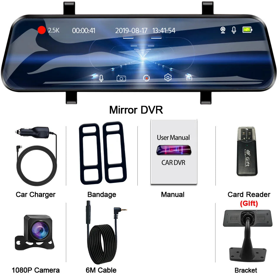 ACCEO Car Dvr 10 Inch Rear View Mirror 2.5K WIFI Dash Cam With Rear View Camera Video Recorder Registrar Dvrs Support  Bracket