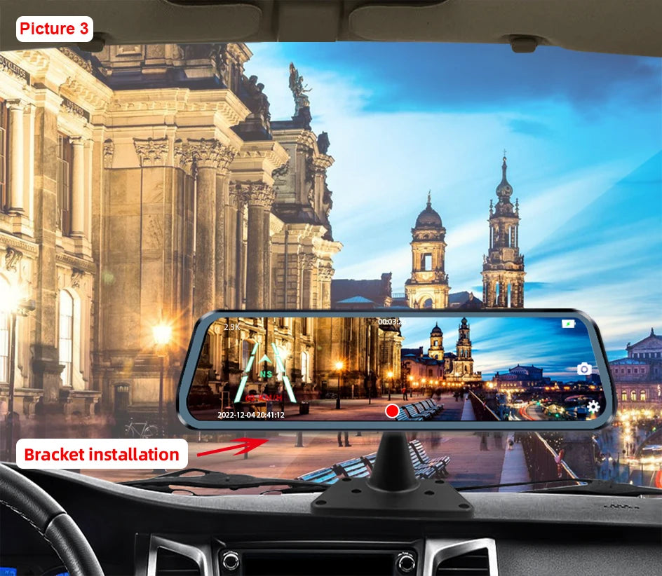 ACCEO Car Dvr 10 Inch Rear View Mirror 2.5K WIFI Dash Cam With Rear View Camera Video Recorder Registrar Dvrs Support  Bracket