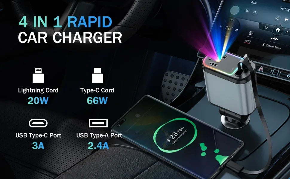 DualCharge 120W Retractable Car Adapter